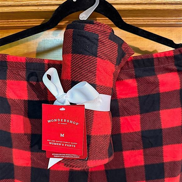 Women’s or Unisex Wondershop Fleece Pajama Pants Red Black Plaid MEDIUM - Picture 4 of 6